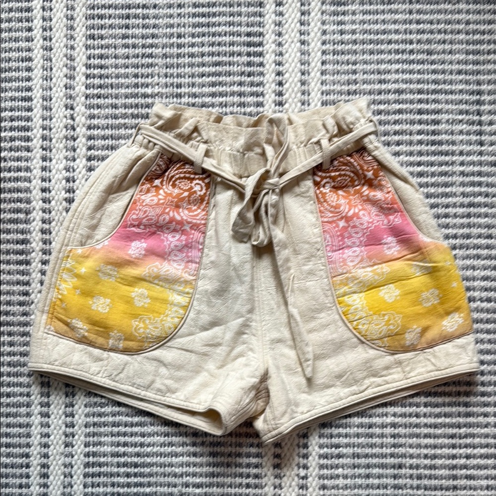 Arizona Love High Waist Cream Shorts with Pink and Yellow Accents